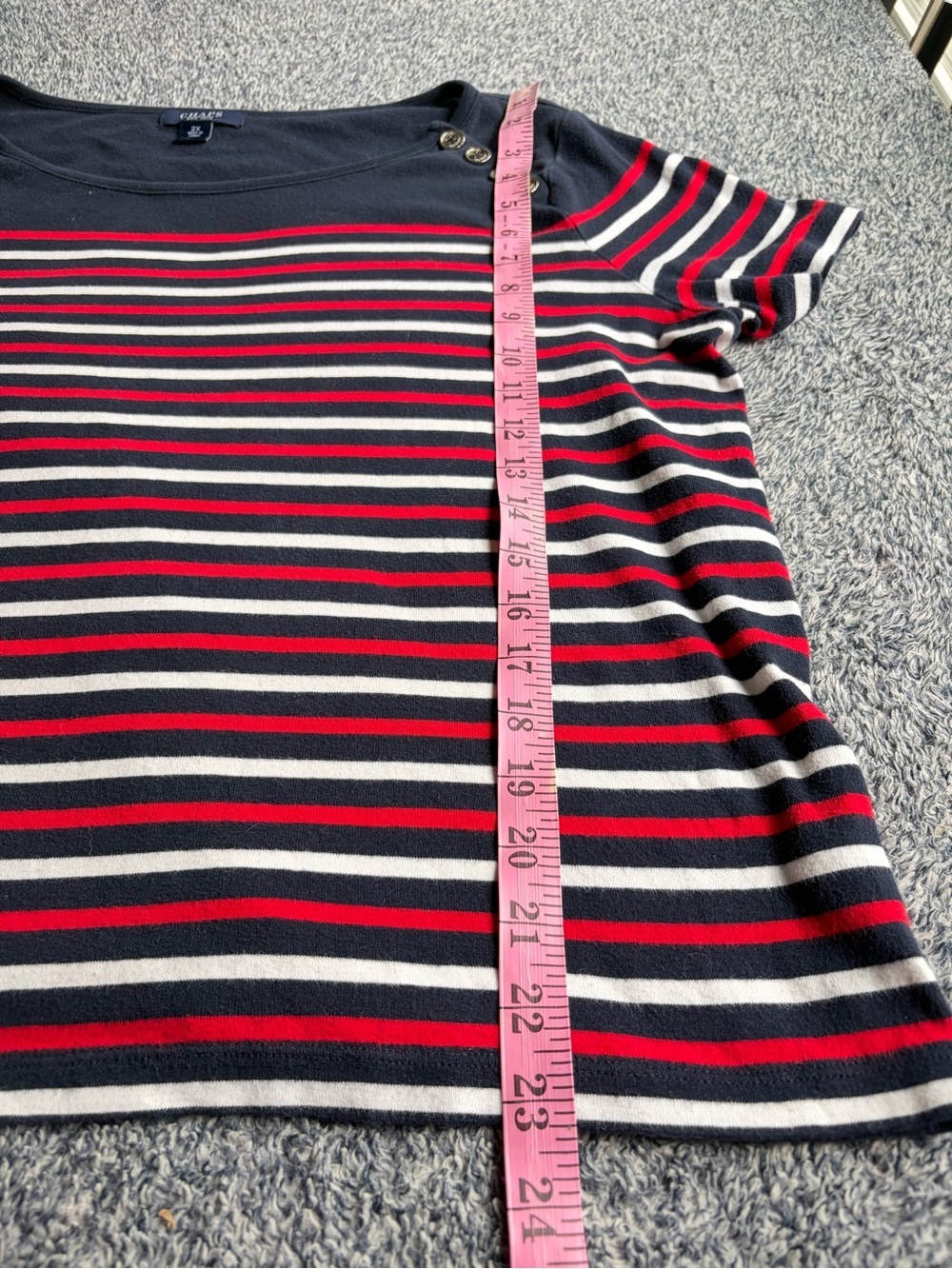 Chaps Navy Striped Short-Sleeve Tee with Shoulder Buttons - Picture 6 of 8